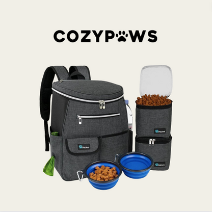 Dog Travel Bag Backpack | Backpack Organizer with Poop Bag Dispenser, Multi-Function Pocket, Food Container Bag, Collapsible Bowl | Weekend Pet Travel Set for Hiking Overnight Camping Road Trip