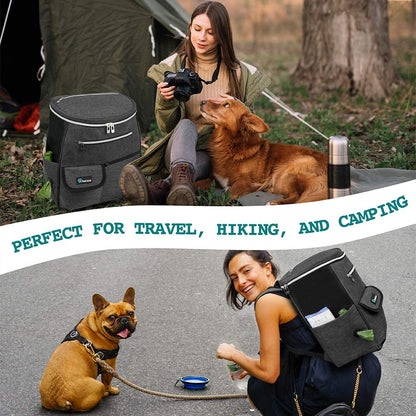 Dog Travel Bag Backpack | Backpack Organizer with Poop Bag Dispenser, Multi-Function Pocket, Food Container Bag, Collapsible Bowl | Weekend Pet Travel Set for Hiking Overnight Camping Road Trip